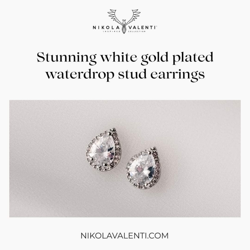 New Nikola Valenti Collection White Gold Plated water drop earrings